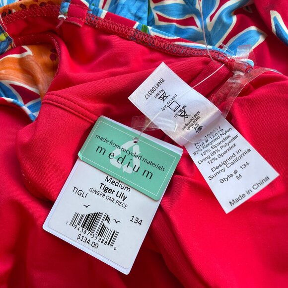 One Piece Swimsuit One Shoulder Sunsets Tiger Lily Ginger MEDIUM - Picture 6 of 9